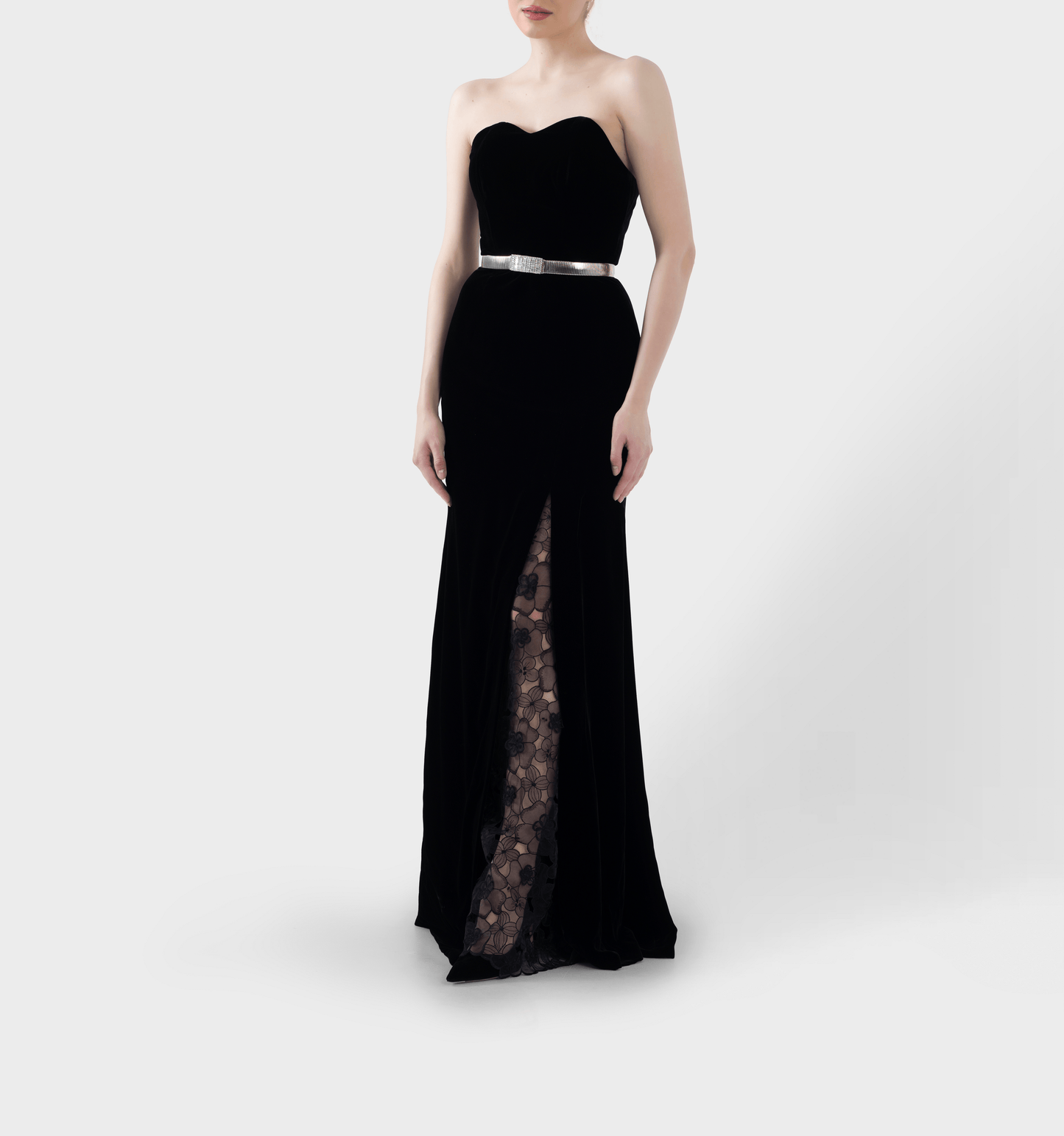 black velvet Strapless Gown