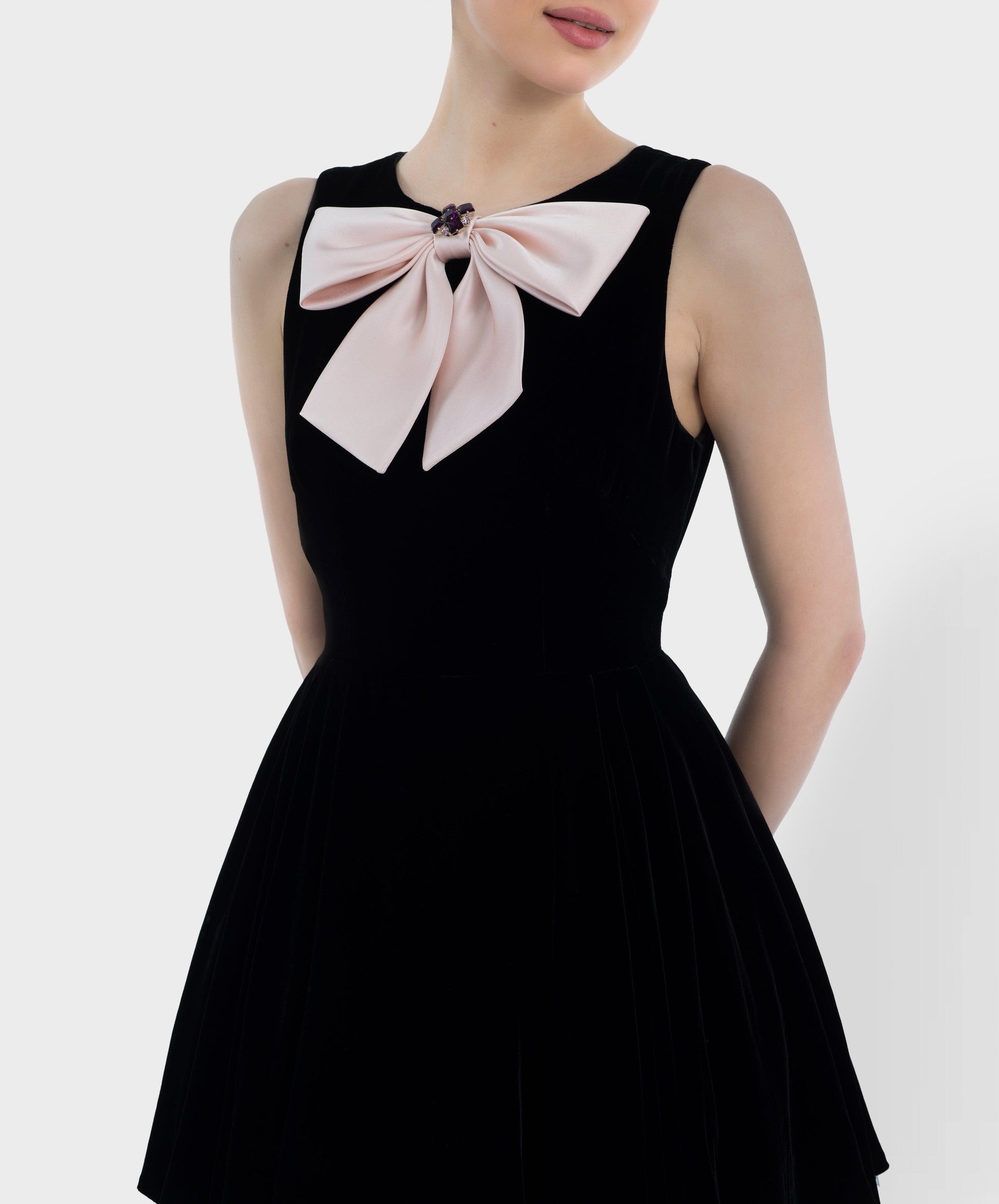 Pink Bow-Embellished Velvet Mini Dress