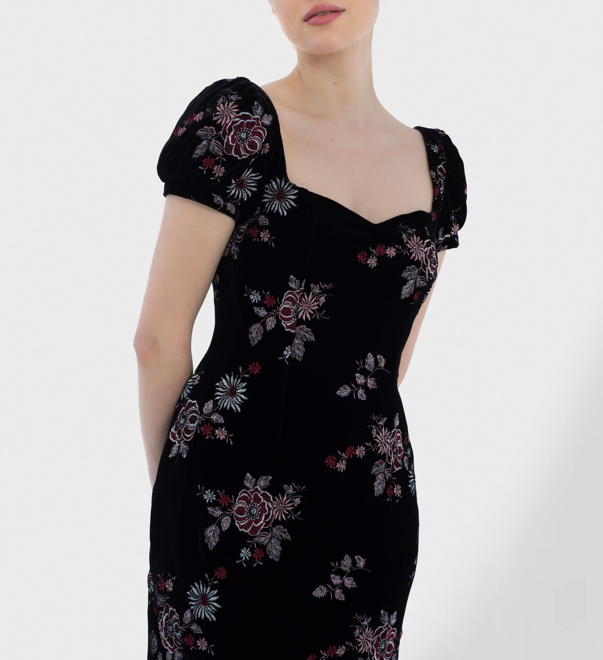 Embroidered Velvet Midi Dress