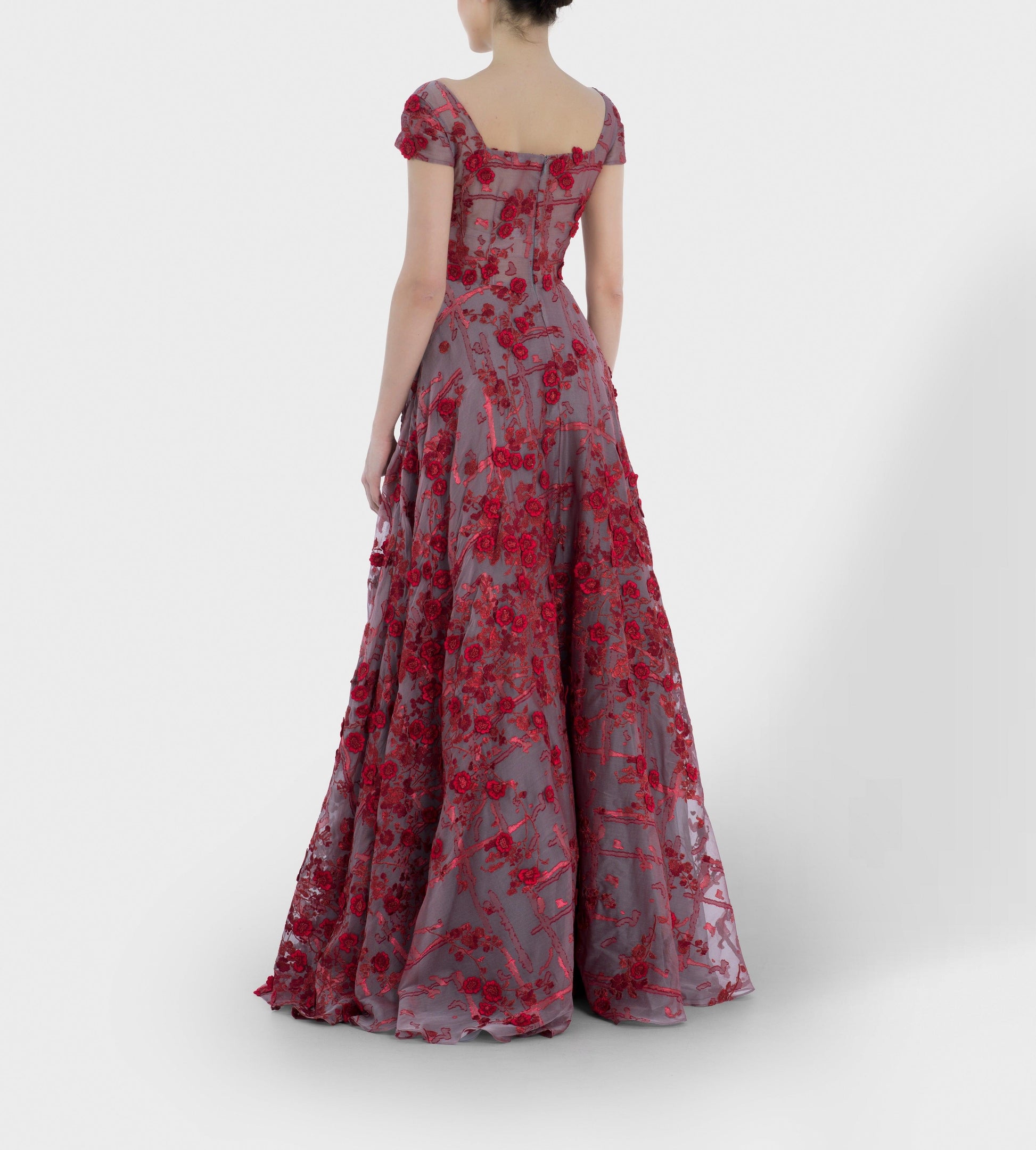 Red Organza Evening Gown