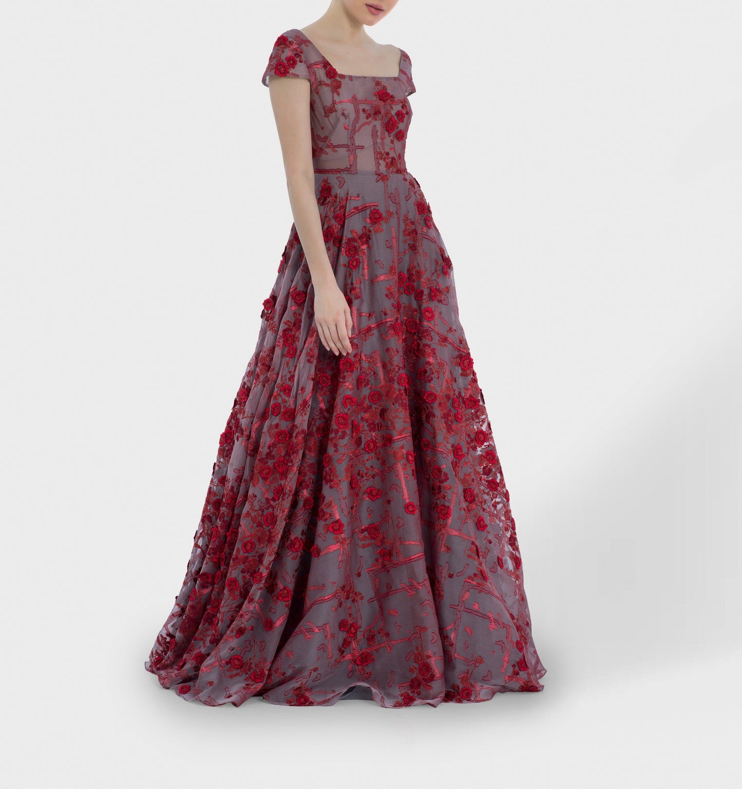 Red Organza Evening Gown