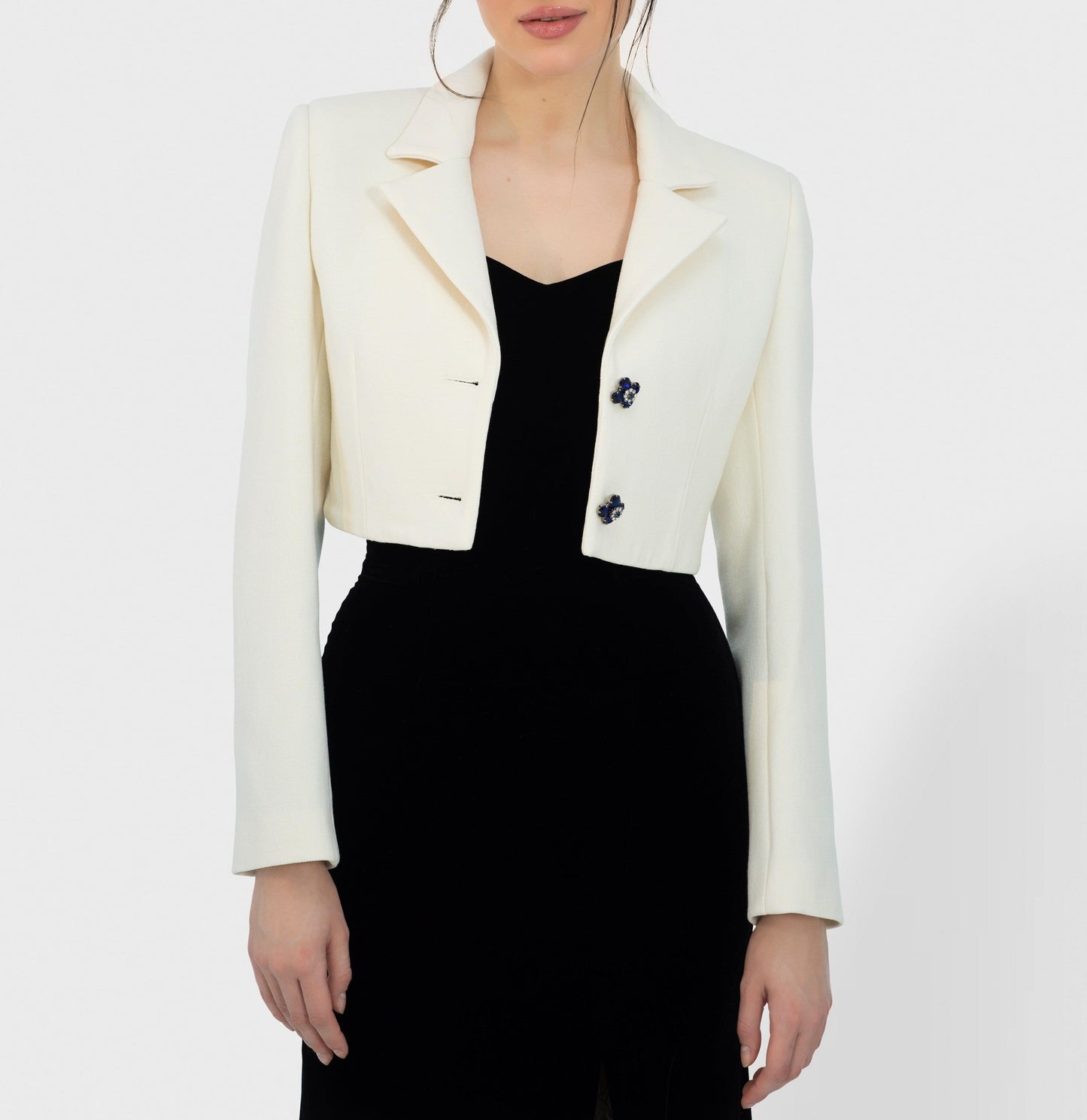 Wool and Silk Crepe Cropped Jacket